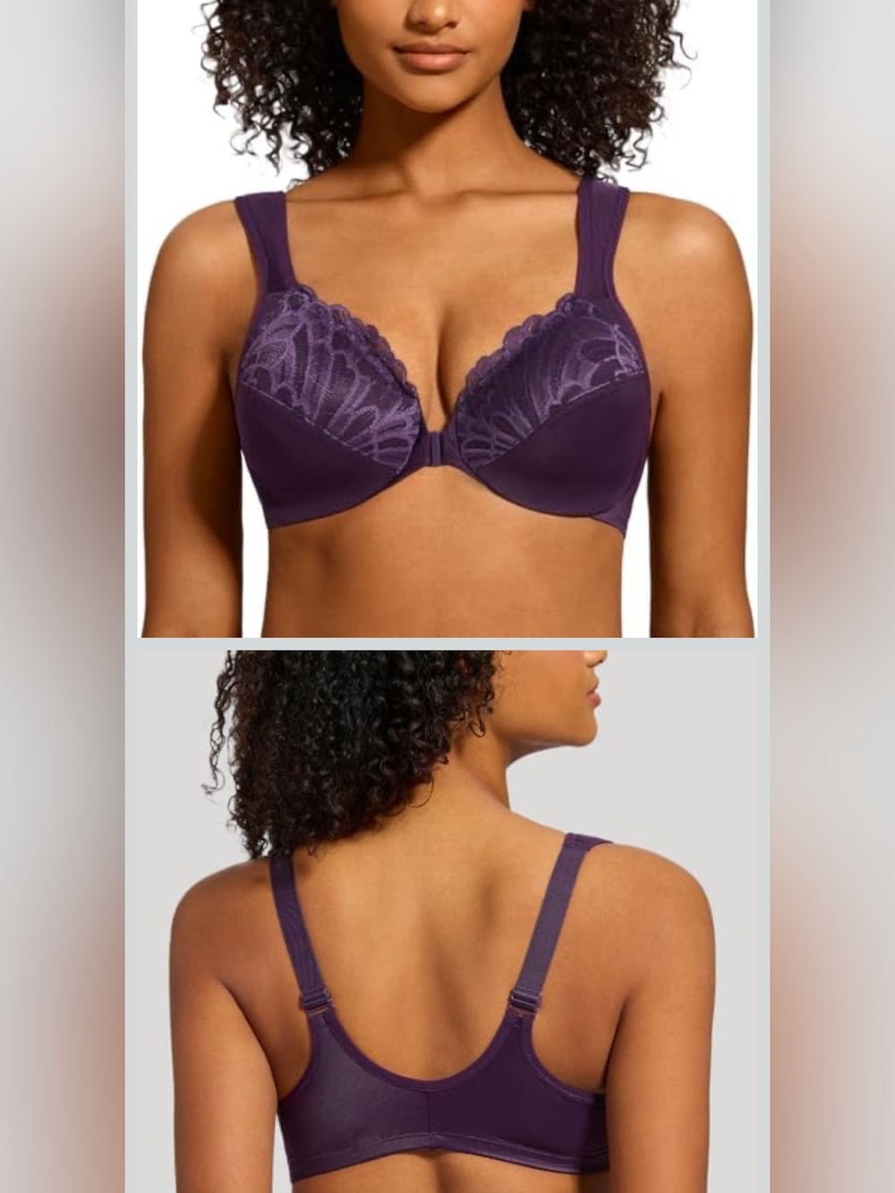 MELENECA Womens Front Closure No Padding Lace Underwire Bra Purple 48D
